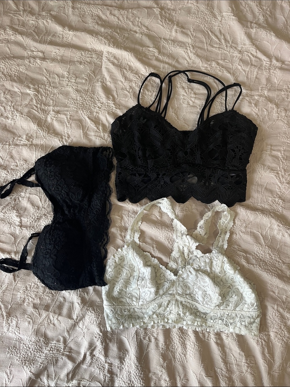 Women's Lace Bralette Set - Black & White Lace Trio
